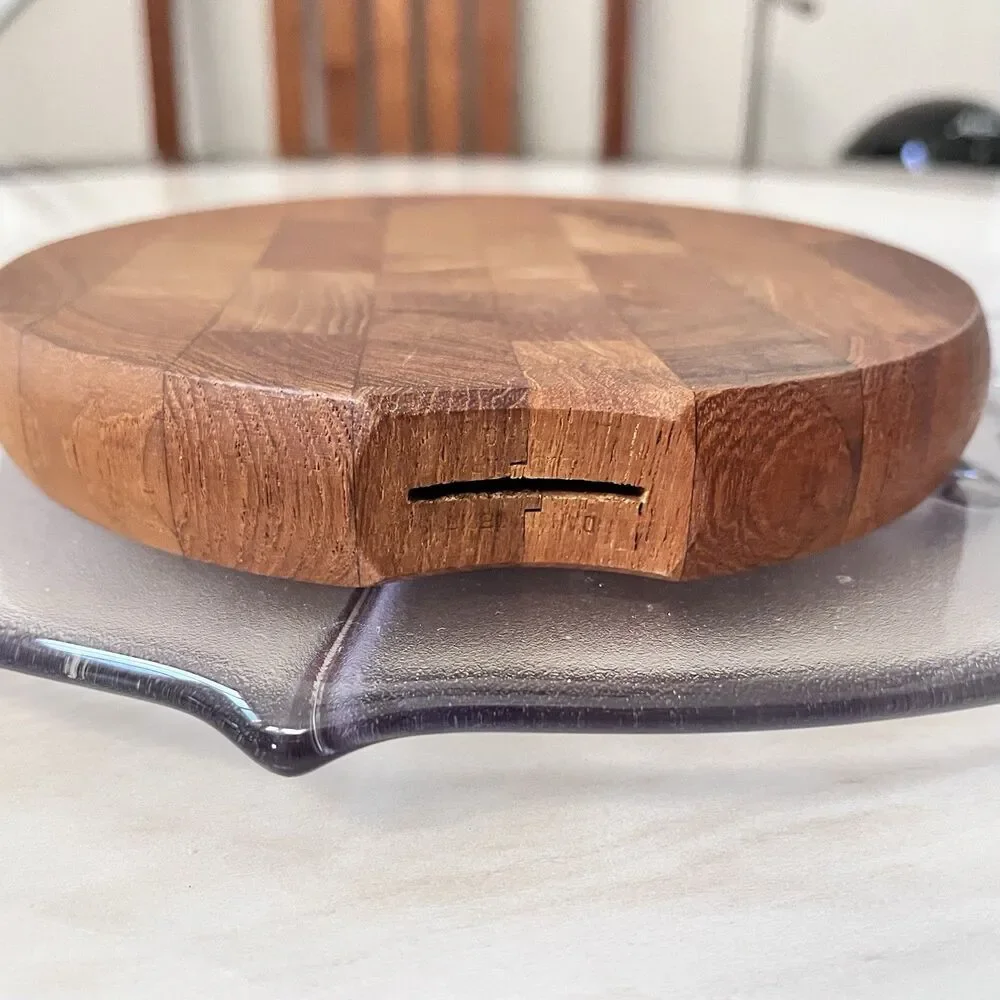 Vintage MCM Dansk Designs Round Cheese Cutting Board w/ Knife / Spreader Handle